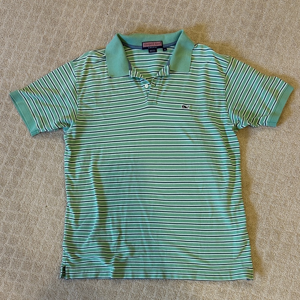 Vineyard Vines Green/Blue and White Striped Polo Shirt